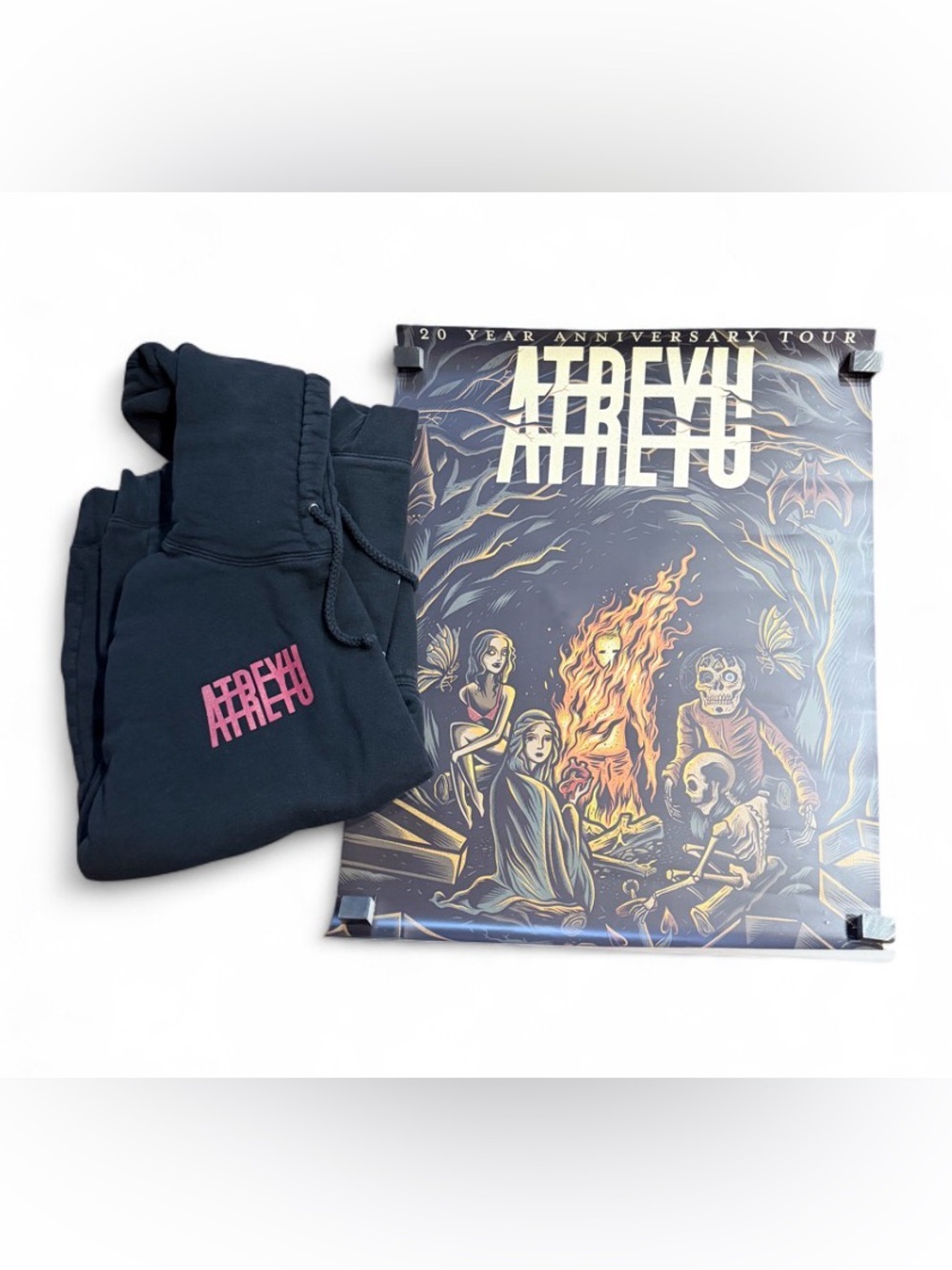 Vintage Atreyu Limited Edition Warrior Hoodie Men's XL Black + 20-Year Poster